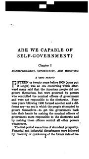 Cover of: Are we capable of self-government?: National problems and policies affecting business, 1900-1916