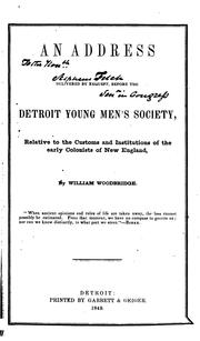 Cover of: An address before the Detroit Young Mens' Society: delivered by request, April, 1848