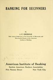 Cover of: Banking for beginners by Ebersole, John Franklin