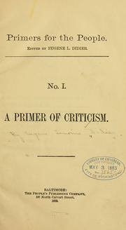 Cover of: A primer of criticism.