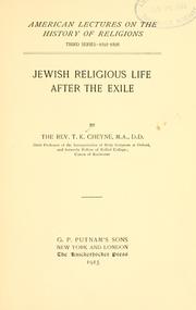 Cover of: Jewish religious life after the exile by T. K. Cheyne