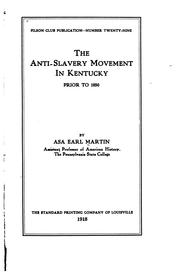 Cover of: The anti-slavery movement in Kentucky, prior to 1850