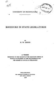 Cover of: Procedure in state legislatures by Harold W. Dodds