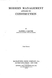 Cover of: Modern management applied to construction