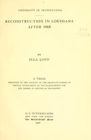 Cover of: Reconstruction in Louisiana after 1868 | Ella Lonn