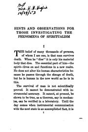 Cover of: Hints and observations for those investigating the phenomena of spiritualism