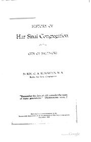 History of Har Sinai congregation of the city of Baltimore by Charles Aaron Rubenstein