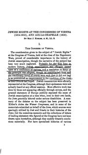 Cover of: Jewish rights at the congresses of Vienna (1814-1815) and Aix-la-Chapelle (1818)