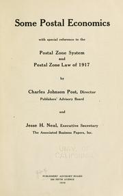 Cover of: Some postal economics with special reference to the postal zone system and Postal Zone Law of 1917
