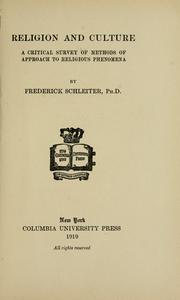 Cover of: Religion and culture by Frederick Schleiter