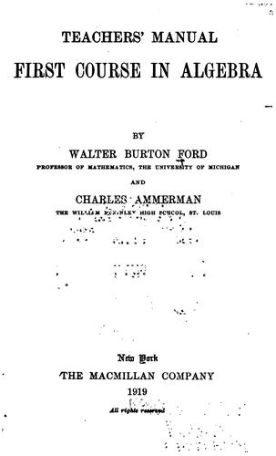 Teachers' manual by Walter Burton Ford