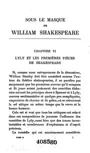 Cover of: Sous le masque de "William Shakespeare": William Stanley, VIe comte de Derby