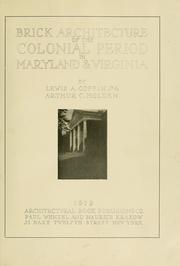 Cover of: Brick architecture of the colonial period in Maryland & Virginia