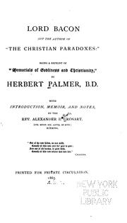 Cover of: Lord Bacon not the author of "The Christian paradoxes" by Palmer, Herbert