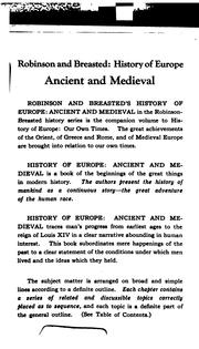 Cover of: History of Europe, ancient and medieval by James Henry Breasted