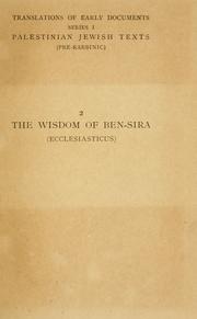 Cover of: The wisdom of Ben-Sira (Ecclesiasticus) by by W. O. E. Oesterley.