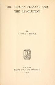 Cover of: The Russian peasant and the revolution by Maurice Gerschon Hindus