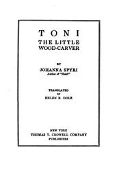 Cover of: Toni: the little wood-carver