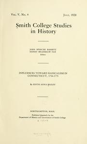 Cover of: Influences toward radicalism in Connecticut, 1754-1775