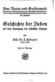 Cover of: Geschichte der Juden seit dem Untergang des jüdischen Staates by Ismar Elbogen