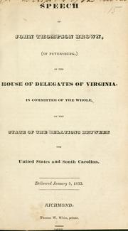 Cover of: Speech of John Thompson Brown by John Thompson Brown