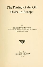 Cover of: The passing of the old order in Europe by Gregory Zilboorg