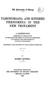 Cover of: Paronomasia and kindred phenomena in the New Testament