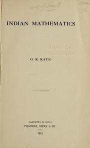 Cover of: Indian mathematics by George Rusby Kaye