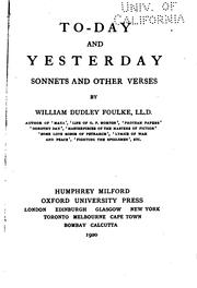 Cover of: To-day and yesterday: sonnets and other verses