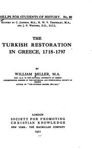 Cover of: The Turkish restoration in Greece, 1718-1797