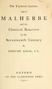 Cover of: Malherbe and the classical reaction in the seventeenth century