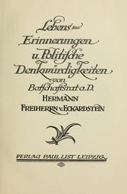 Cover of: Lebenserinnerungen u. politische denkwürdigkeiten