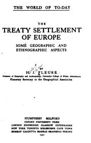 Cover of: The treaty settlement of Europe: some geographic and ethnographic aspects