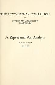 Cover of: The Hoover War Collection at Stanford University, California by Ephraim Douglass Adams