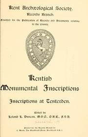 Cover of: Kentish monumental inscriptions | Leland L. Duncan