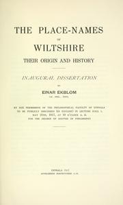 Cover of: The place-names of Wiltshire: their origin and history.