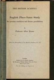 Cover of: English place-name study: its present condition and future possibilities