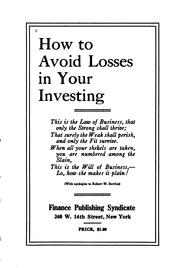 Cover of: How to avoid losses in your investing. by Finance Publishing Syndicate, New York.