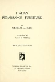 Cover of: Italian renaissance furniture by Wilhelm von Bode