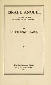 Cover of: Israel Angell by Louise Lewis Lovell