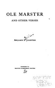 Cover of: Ole marster: and other verses