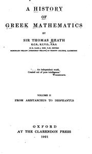 Cover of: A history of Greek mathematics