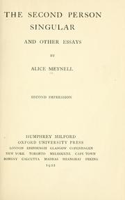 Cover of: second person singular, and other essays | Alice Christiana Thompson Meynell