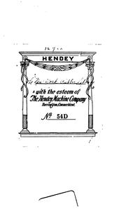 Cover of: The Hendey machine company, 1870-1920: a brief record of a charted course.