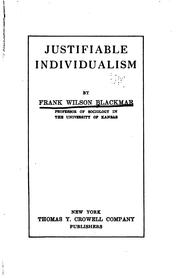 Cover of: Justifiable individualism by Frank W. Blackmar, Frank W. Blackmar