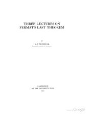 Cover of: Three lectures on Fermat's last theorem