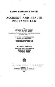 Cover of: Ready reference digest of accident and health insurance law by Myron W. Van Auken