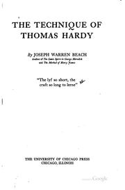 Cover of: The technique of Thomas Hardy by Joseph Warren Beach