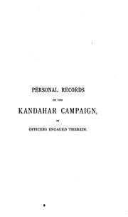 Cover of: Personal records of the Kandahar campaign by Waller Ashe