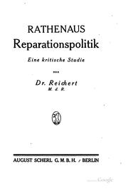 Cover of: Rathenaus reparationspolitik: eine kritische studie
